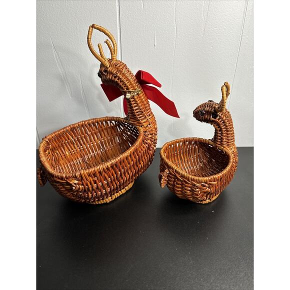 Vintage Nesting Deer Baskets Brown Wicker Reindeer Rattan Planter Weave Woven - Picture 4 of 16